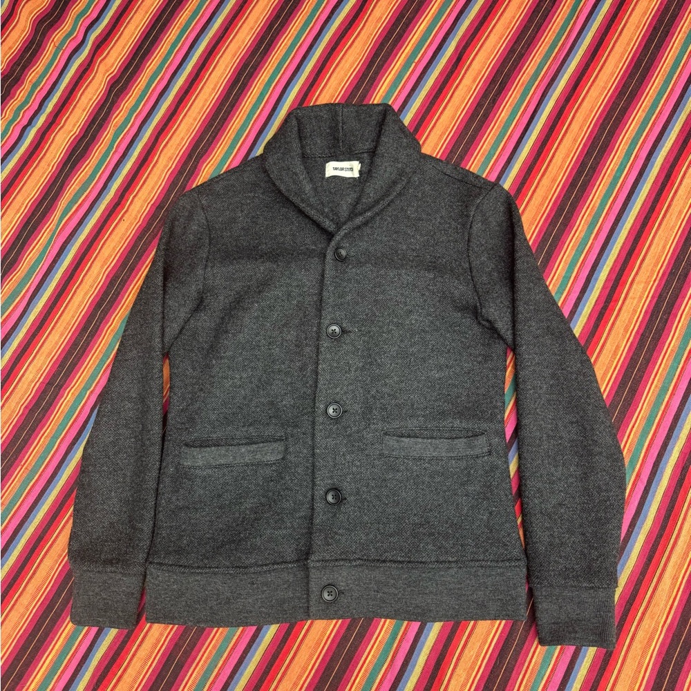 Taylor Stitch Charcoal Gray Shawl Collar Button Cardigan